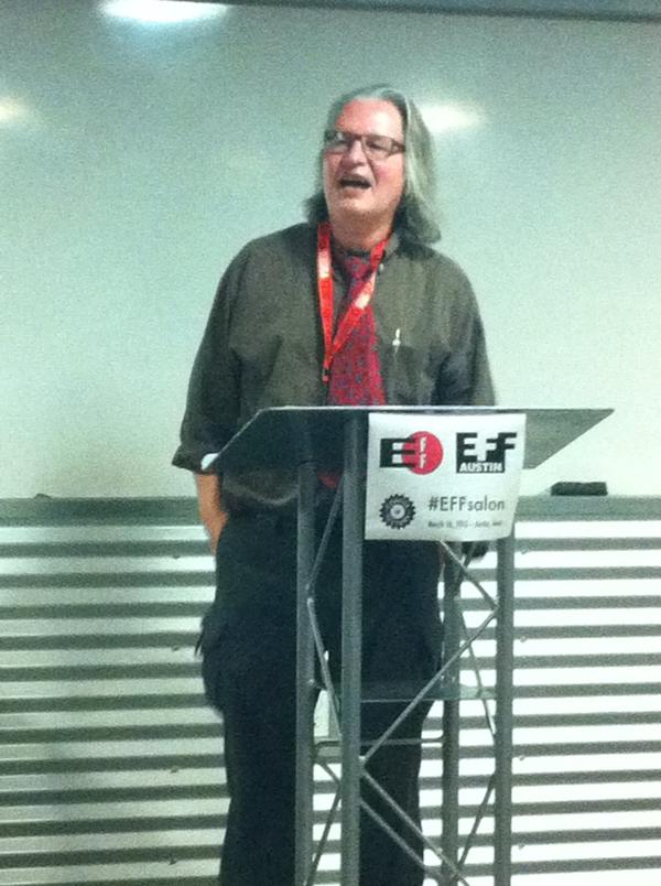 Bruce Sterling gives a lightning talk at #EFFSalon