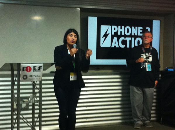 Ximena Hartsock gives a lightning talk at #EFFSalon