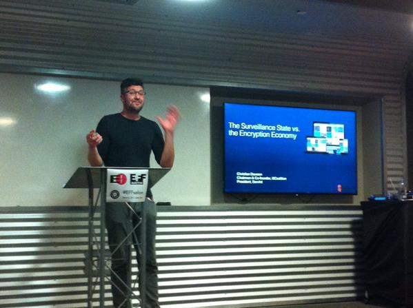 Christian Dawson gives a lightning talk at #EFFSalon