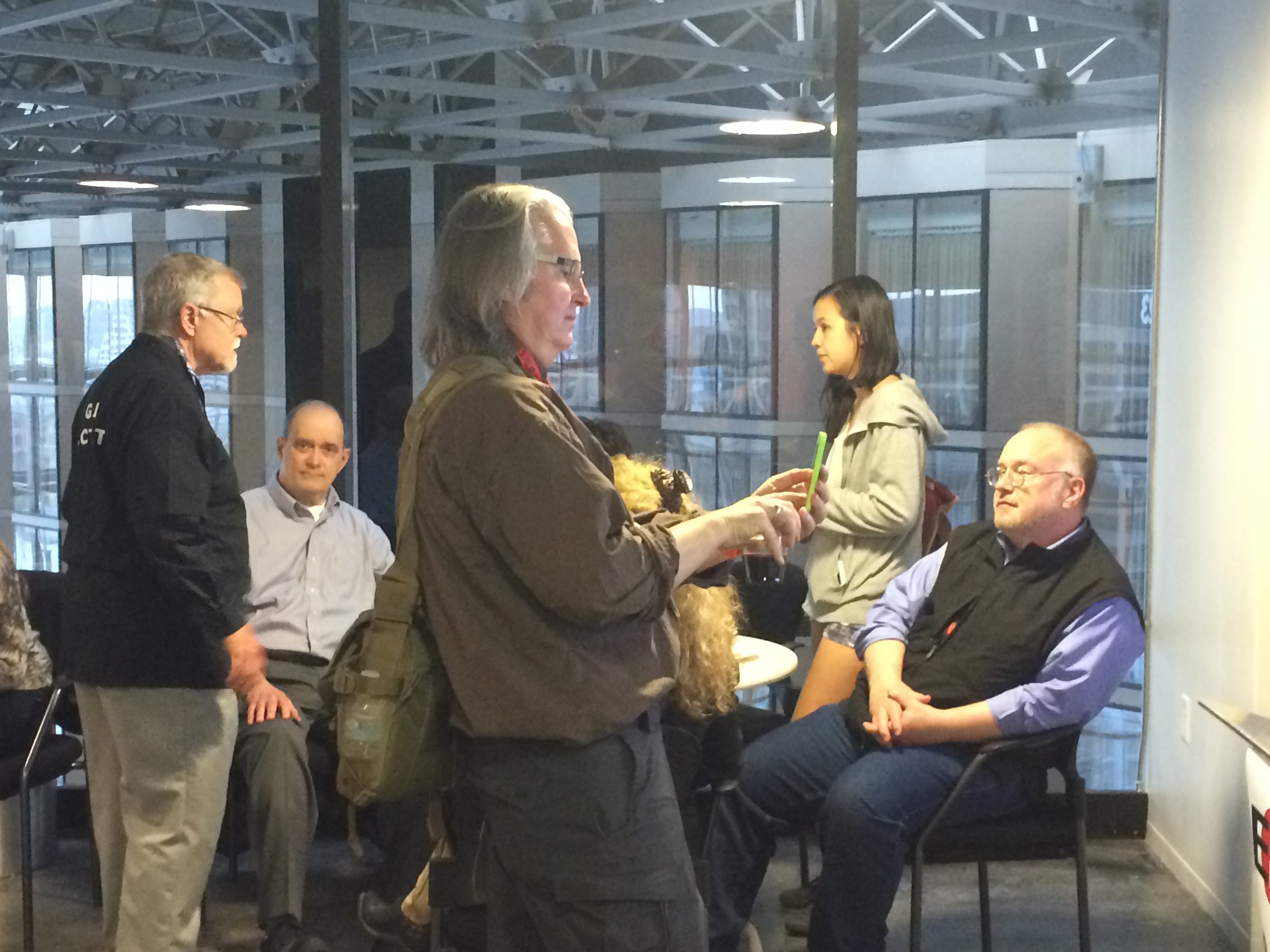 Left to right: Jon Lebkowsky, Bill Binney, Bruce Sterling, Mike Godwin at #EFFSalon